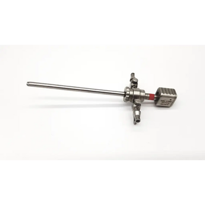Stainless steel karl storz 28128r obturator with long slender shaft and rectangular handle featuring engraved markings