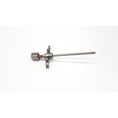 Silver karl storz 28128r obturator surgical instrument with long metallic shaft and rectangular handle with engraved text