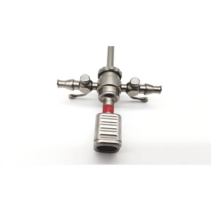 Silver karl storz 28128r obturator with textured ribbed handle and two adjustable knobs on central shaft