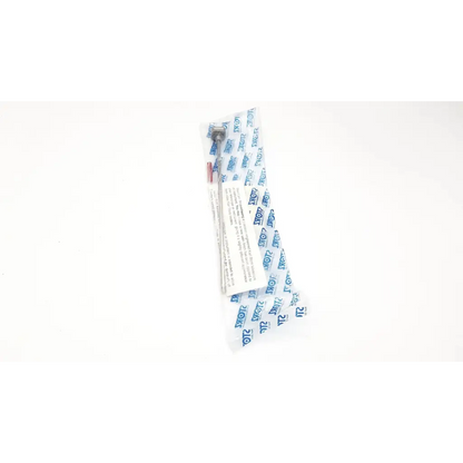 A metallic thermometer with a red liquid column in clear plastic packaging with blue text for karl storz 28128rs sharp obturator
