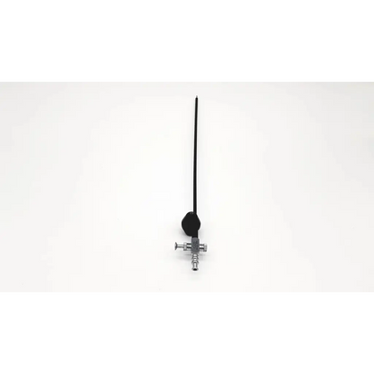 Black flexible karl storz 28175 ue cannula da46-57 with metallic valve assembly and black balloon at base