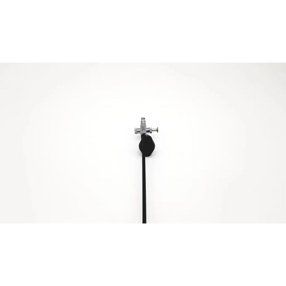 Black rubberized handle attached to metallic valve assembly with threaded connections on karl storz cannula da46-57