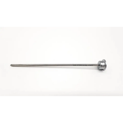 A sleek stainless steel karl storz 30114c trocar with pyramidal tip and engraved markings 3.5mm x 10cm