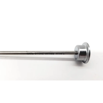 A sleek metallic karl storz 30114c trocar with polished stainless steel shaft and pyramidal tip 3.5mm x 10cm
