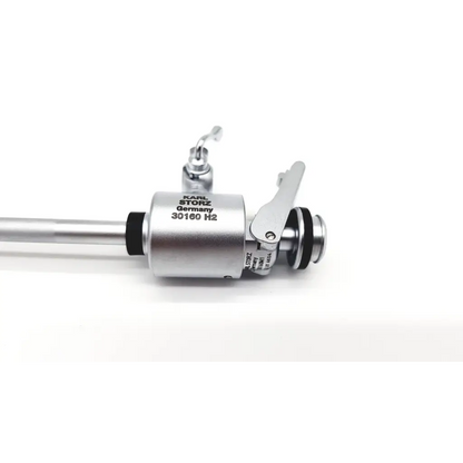 Silver metallic karl storz 30160 h2 cannula with black rubber grip and engraved branding da24-101