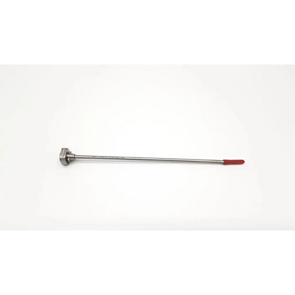 Silver surgical retractor with red rubberized handle and t-shaped metallic head for karl storz 4mm trocar 28128rs