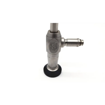 Silver metallic karl storz hopkins ii rigid 0 degree hopkins endoscope with black rubber base and engraved branding