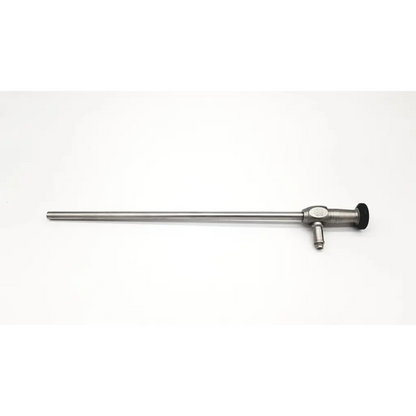Silver karl storz hopkins ii rigid endoscope with black rubberized tip and metallic joints for precise surgical use