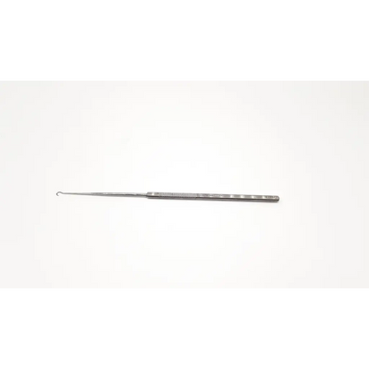 Silver-colored metal ear cleaning hook with textured grip and fine curved tip karl storz n4714 converse skin hook