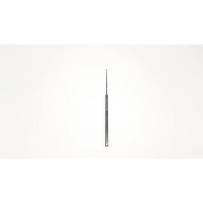 Silver-colored metal ear cleaning tool karl storz n4714 with slender curved hook and textured grip for precise use