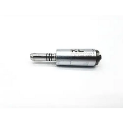 Silver metallic intralux dental handpiece motor kl 702 with threaded end and black cap marked kl 2018