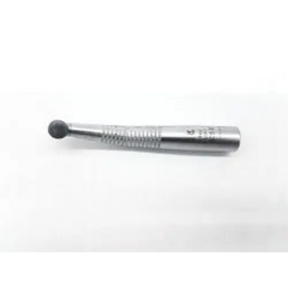 Silver-colored metal kavo mira lux 635b optic pushbutton highspeed tool with textured spiral handle and black spherical tip