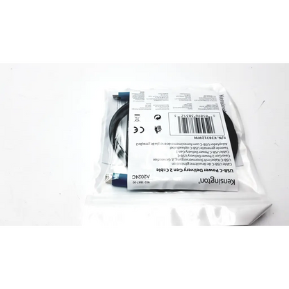 Black Kensington USB-C power delivery Gen 2 cable in clear plastic packaging for fast charging and data transfer