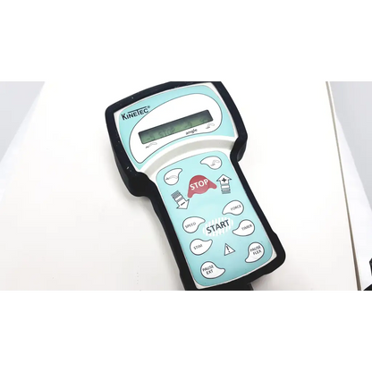 Light blue and black kine tec hand-held angle measurement device with digital display from kinetec optima ability machine