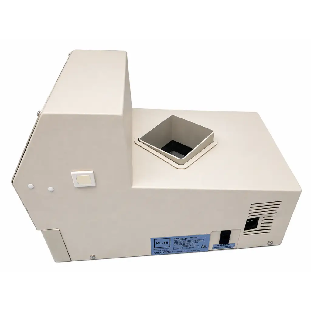 Beige kirby lester kl-15 biomed certified tablet and capsule counter with square sample compartment and ventilation slits