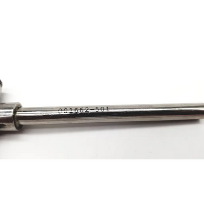 A sleek reusable metal trocar with polished chrome finish and engraved serial number 001662-501 along its length
