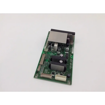 Green printed circuit board with silver and black components for konica minolta copier scanner drive board assembly