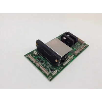 Green printed circuit board with black and silver components for konica minolta copier scanner drive board assembly