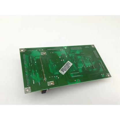 Green rectangular konica minolta 7165 copier scanner drive board assembly with silver solder points and barcode sticker