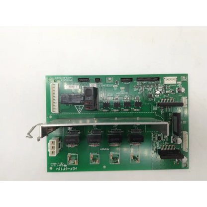 Green printed circuit board with black components and white connectors for konica minolta ac driver board assembly a03uh52005