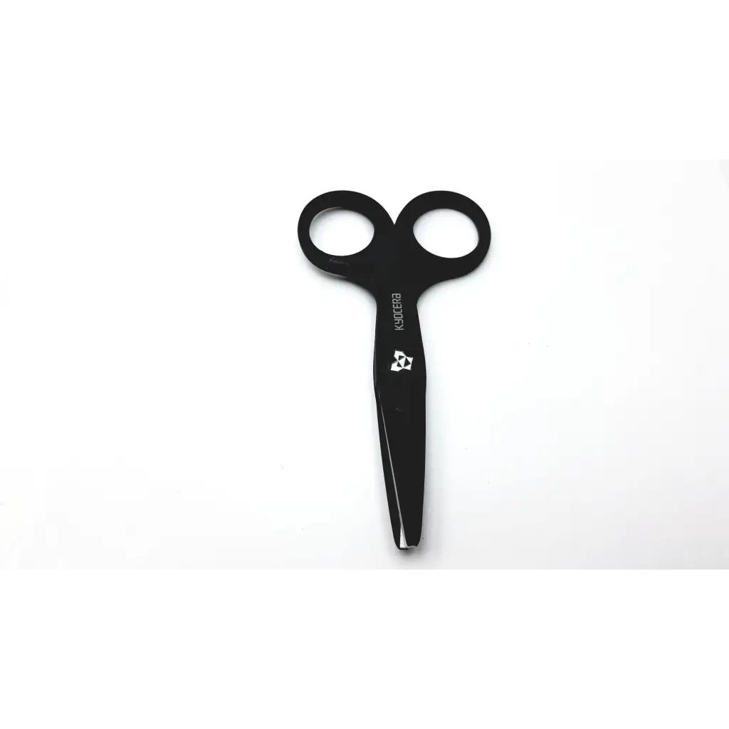 Black kyocera ceramic 124 scissors with 8-inch blade polypropylene resin and karlera engraved polypropylene resin handle