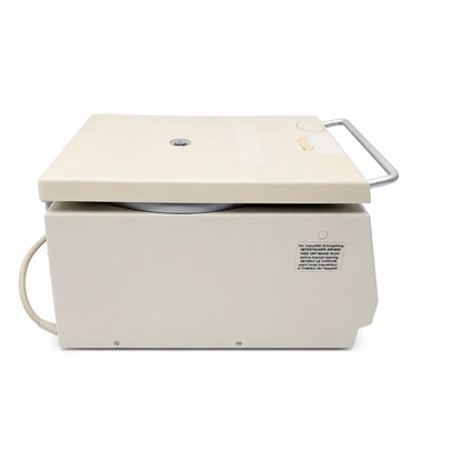 Cream-colored biomed certified Labnet Hermle tabletop microcentrifuge with silver handle and power cord for lab use