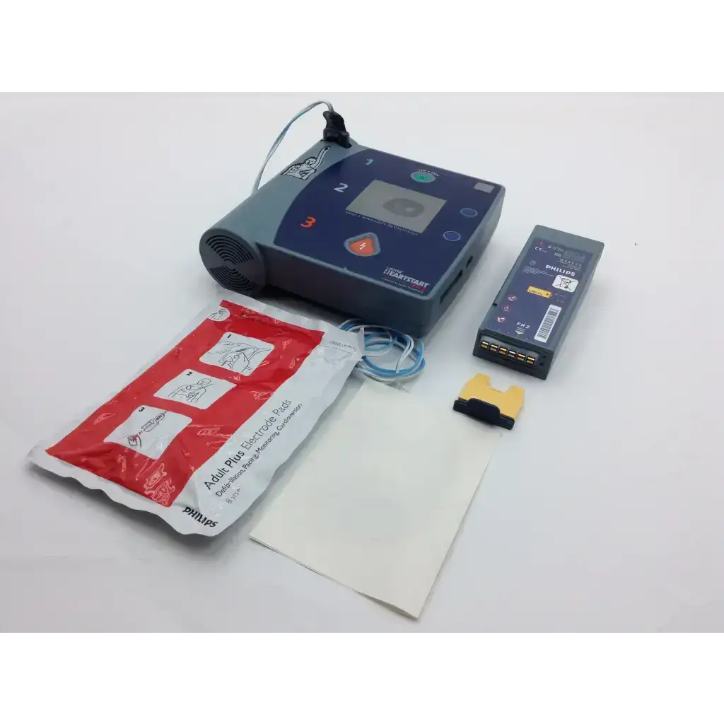 Philips heartstart frx defibrillator in gray and blue with accessories for laerdal heartstart fr2 use case