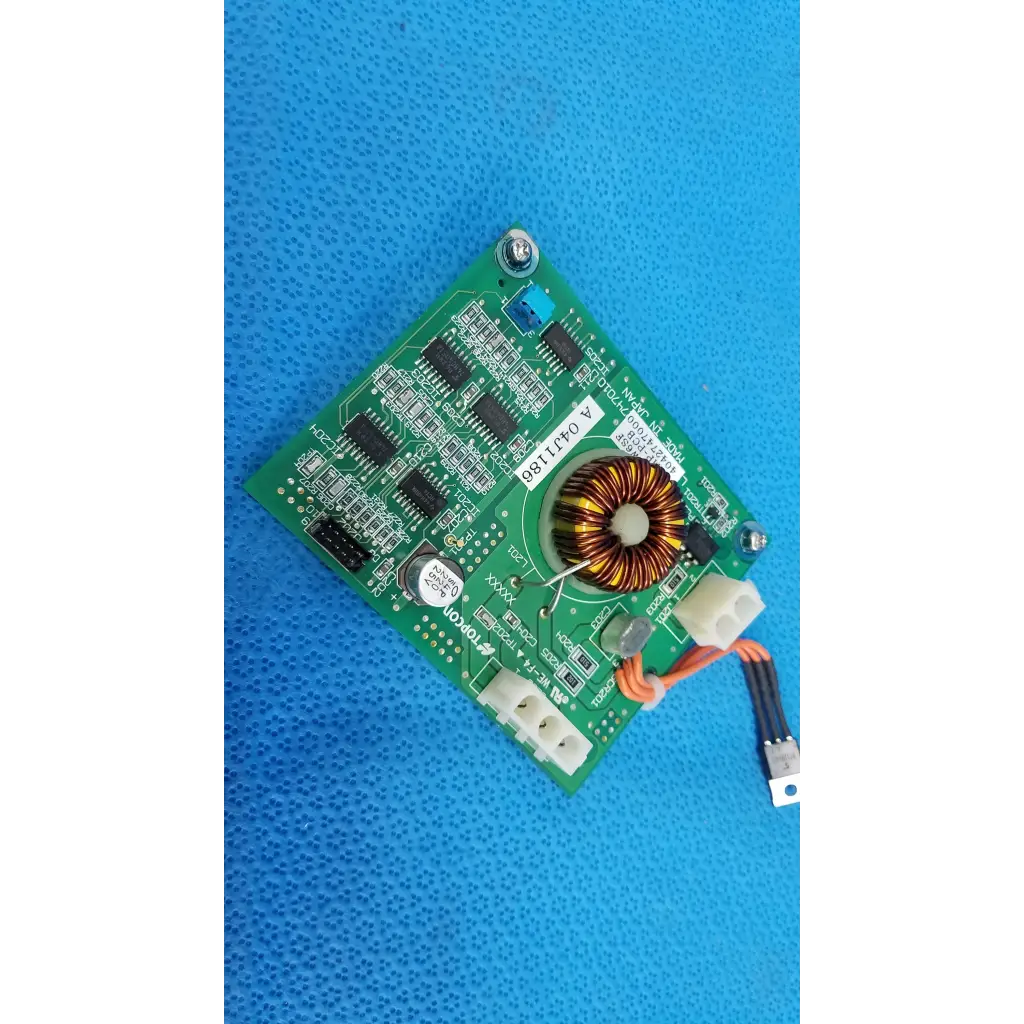 Green rectangular illumination circuit board with black ic chips and coiled inductor for topcon trc-nw6sf retinal camera