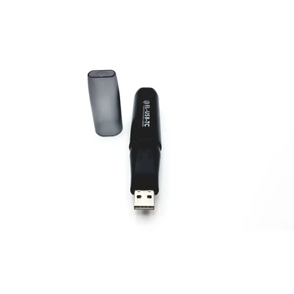 Black usb flash drive with matching cap featuring elusb 3c branding by lascar electronics el-usb-tc product model