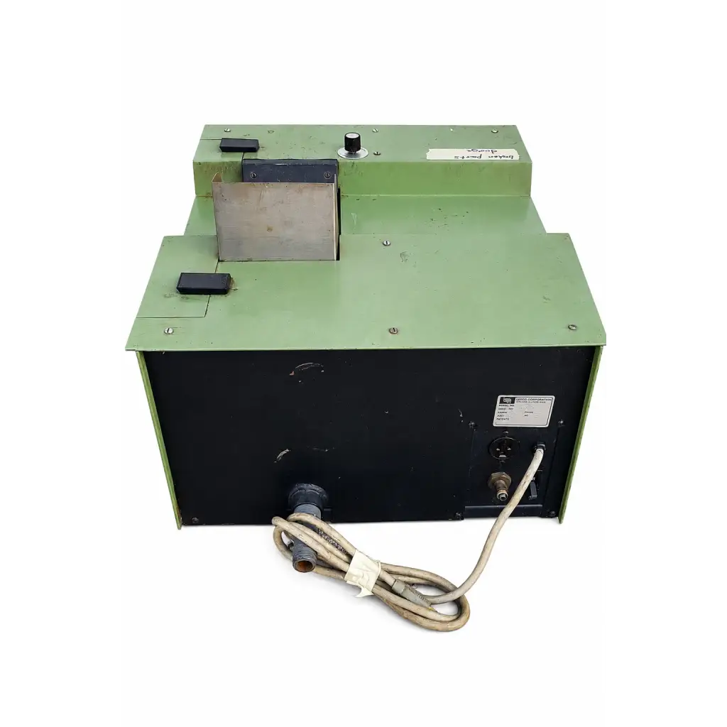 Leco bg 20 belt grinder biomed certified green and black industrial machine with metallic cutting component for medical equipment