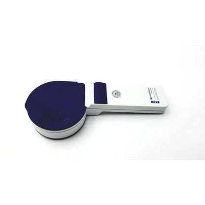 White and navy blue handheld led eschenbach bbhd3-6 with circular glossy lid and sleek white body eschenbach 4x 16d