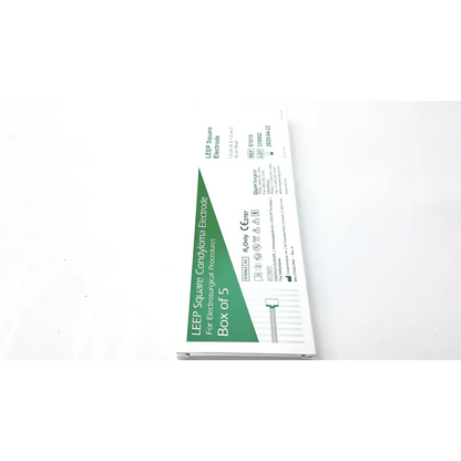 White and green cardboard box of leep square electrode cooper surgical 1x1 cm 12 cm shaft for electro surgical use