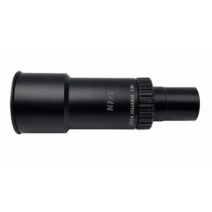 Black Leica 10445930 1.0x microscope eyepiece adapter with textured focus ring and engraved model number