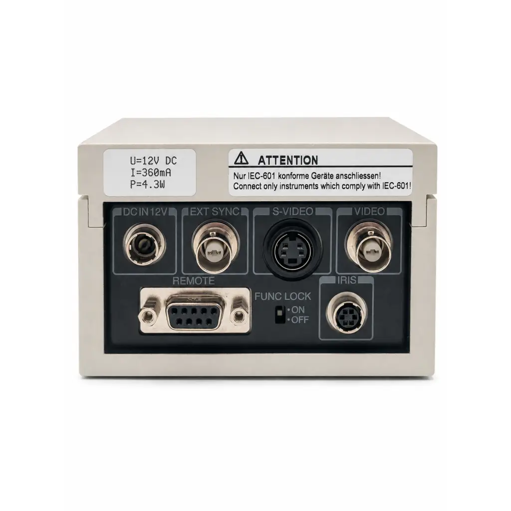 Beige rectangular leica 2 surgical microscope camera control unit back with multiple ports and connectors