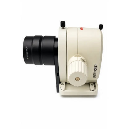 Leica microscope optical head with plan 1.0x lens, black objective lens and cream-colored biomed certified body