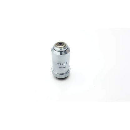 Silver metallic leitz 170 0.17 microscope lense 40x with engraved markings for high precision microscopy use