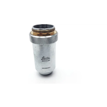 Silver metallic leitz 170/0.17 microscope lense 40x with threaded top and engraved branding by leica wetzlar