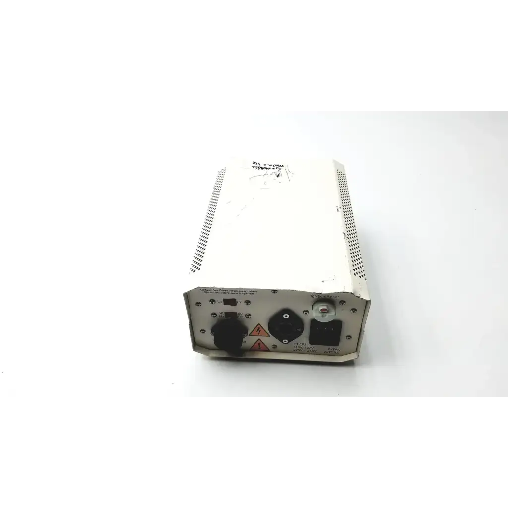 White rectangular lej mbq power supply ballast with ventilation slots and multiple input output ports visible