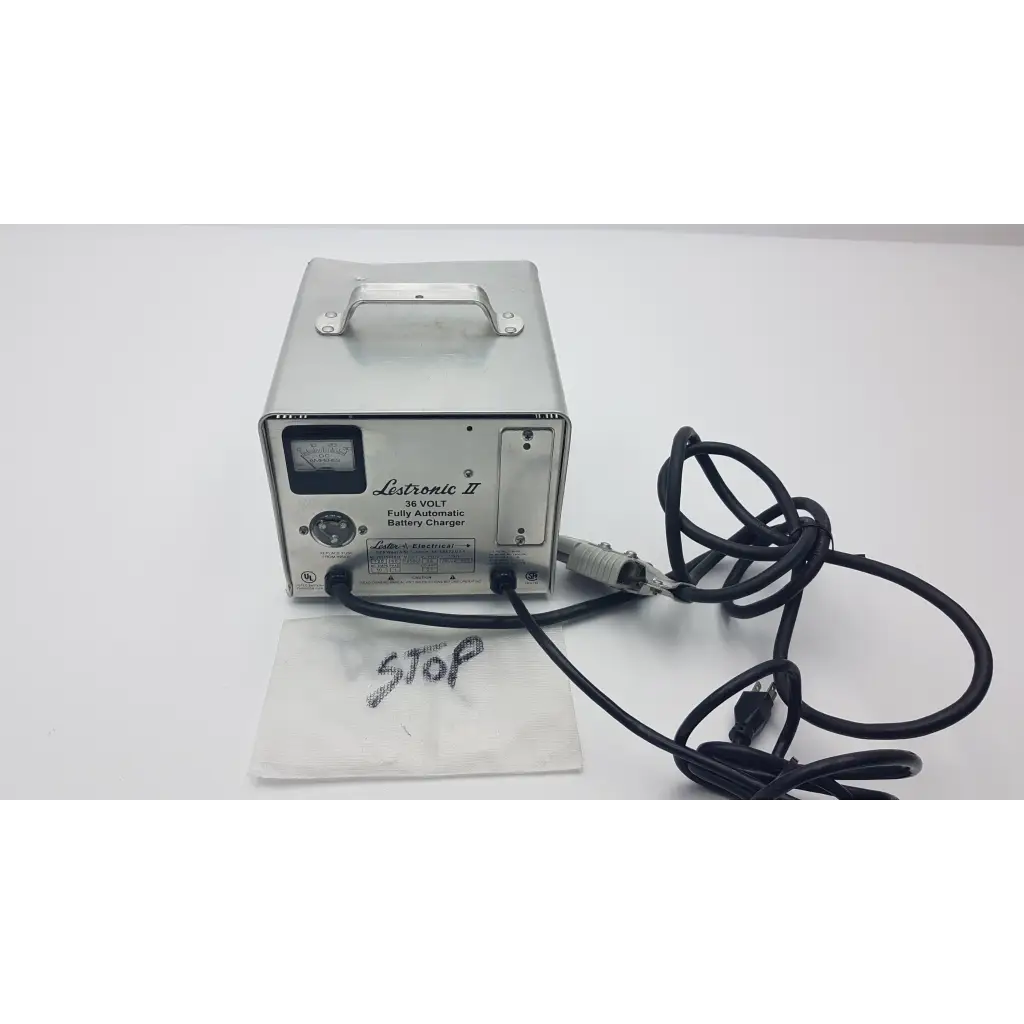 Silver metallic lester electrical lestronic ii fully automatic battery charger with handle and analog gauge 36 volt