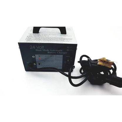 Black lester electronics 24 volt dual mode automatic battery charger with coiled power cord and handle model 18330
