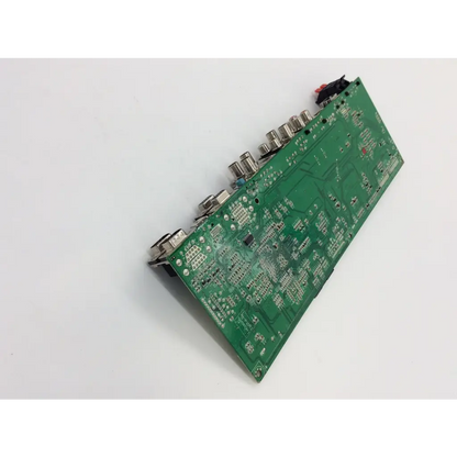 Green printed circuit board with silver connectors and black components of lg eax64455001 hdtv main board
