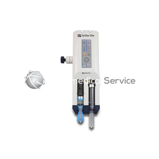 White and blue liebel flarsheim optistat surgical laser system with control panel and dual handpieces for precise injection