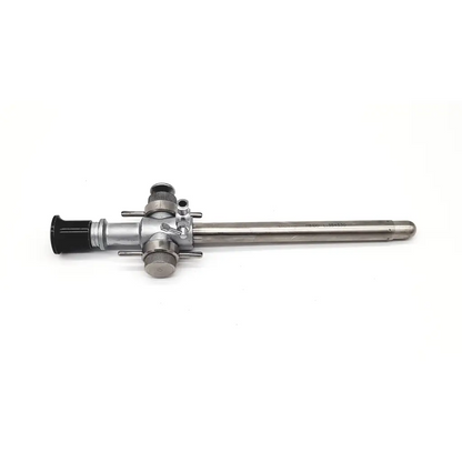 Silver surgical laparoscopy cannula da24-79 with black grip and metallic joints for precise medical use