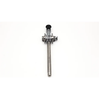 Silver surgical laparoscopy cannula da24-79 with black-tipped lens and adjustable knobs for precise laparoscopic use