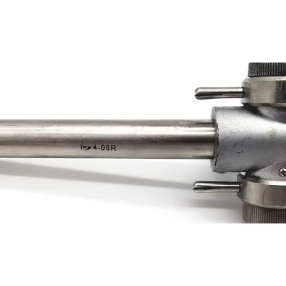 Silver metallic linvatec 118100 laparoscopy cannula da24-79 with engraved markings and threaded components