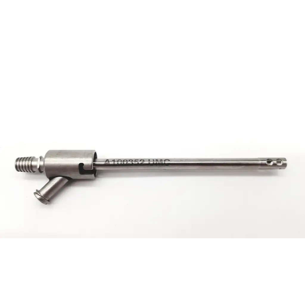 Silver metallic linvatec 83244 cannula with threaded end and side port marked a100352 umc for cannula da54-77 use