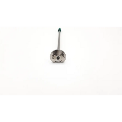 Silver linvatec c7194 obtrurator with green-tipped probe and engraved markings on outflow conical stainless base