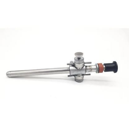 Silver surgical endoscope with black handle and red rubber seal for linvatec conmed hasson laparoscopic trumpet valve