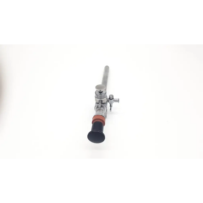 Silver linvatec conmed hasson laparoscopic trumpet valve with black handle and red rubber seal for surgical use
