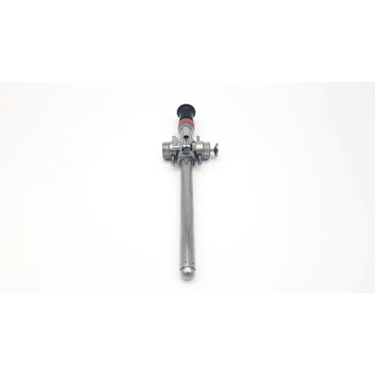 Silver linvatec conmed hasson laparoscopic trumpet valve with black rubber grip and metallic joints for medical use